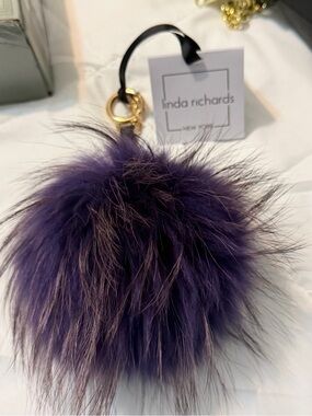 Linda Richards Purple Fur Pom Key & Card Holder Charm
